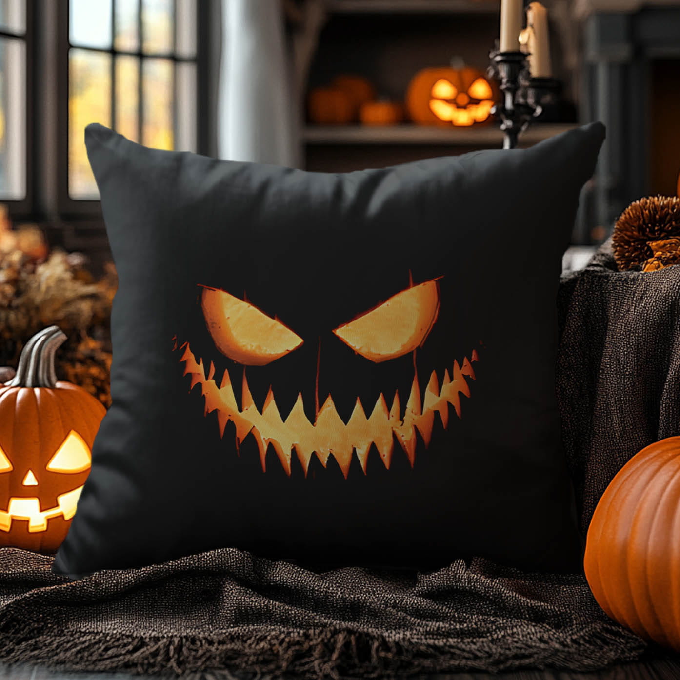 Poduszka Dekoracyjna Halloween - Poduszka Ozdobna z Nadrukiem - Kolekcja Halloween Czarna