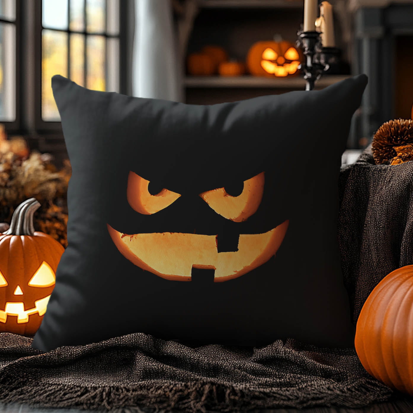 Poduszka Dekoracyjna Halloween - Poduszka Ozdobna z Nadrukiem - Kolekcja Halloween Czarna