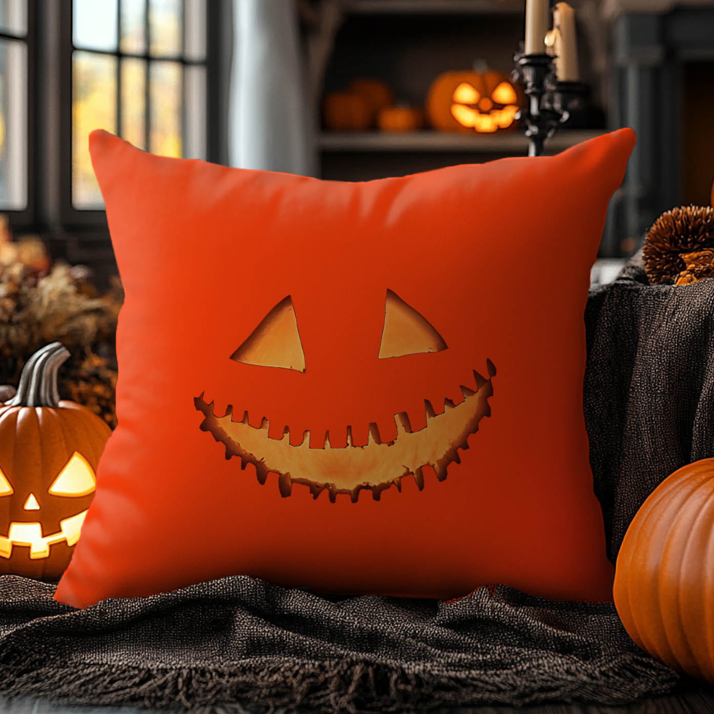 Poduszka Dekoracyjna Halloween - Poduszka Ozdobna z Nadrukiem - Kolekcja Halloween Pomarańczowa