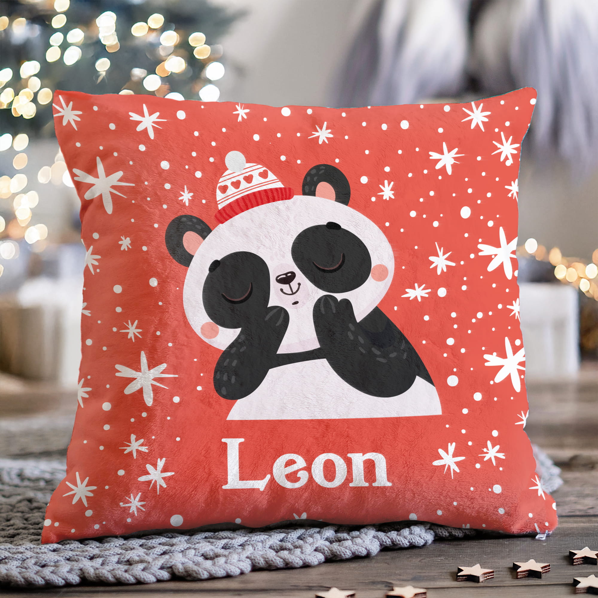 Prezent na Mikołajki Święta dla Dziecka - Mikołajkowa Poduszka Pluszowa Minky z Imieniem - Czerwona Panda