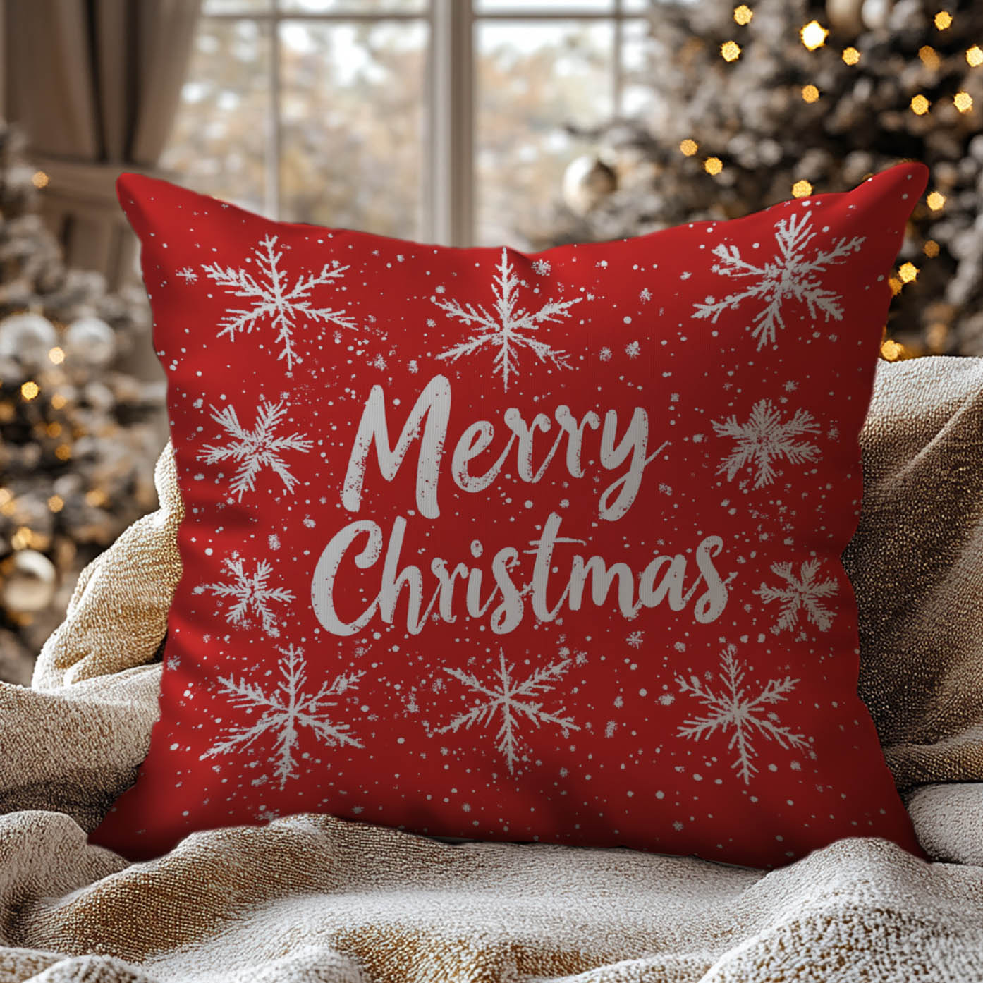 Poduszka Świąteczna z Nadrukiem - Prezent na Święta - Merry Christmas Gwiazdki Czerwona