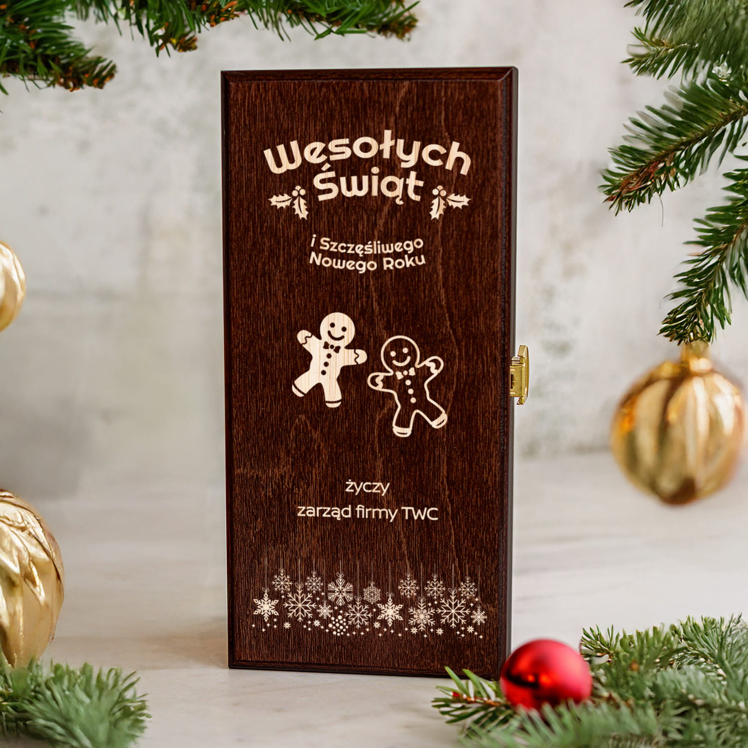 Skrzynka na Alkohol z Logo - Prezent na Święta dla Firm - Prezent Świąteczny z Logo - Wesołych Świąt  - Brązowa
