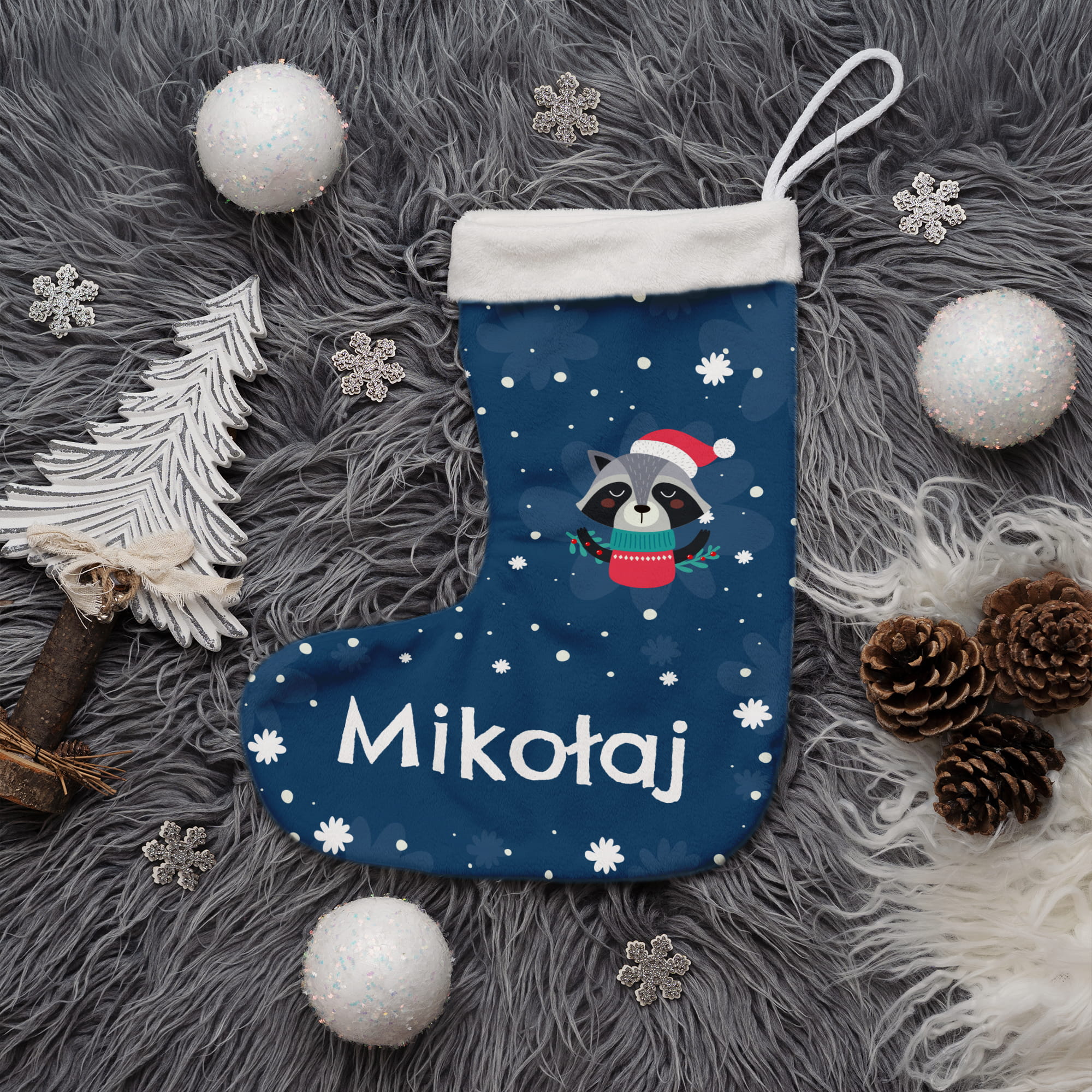 Prezent na Mikołajki Święta dla Dziecka - Świąteczna Skarpeta Minky z Imieniem - Szop