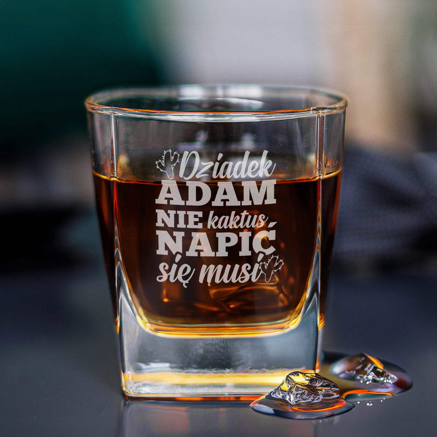 Szklanka Do Whisky z Grawerem dla Dziadka - Prezent na Dzień Dziadka z Imieniem - Dziadek Nie Kaktus