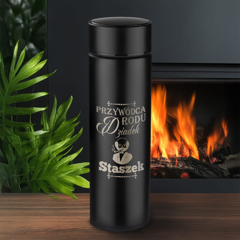 Kubek Termiczny LED z Grawerem dla Dziadka - Prezent na Dzień Dziadka z Imieniem - Przywódca Rodu