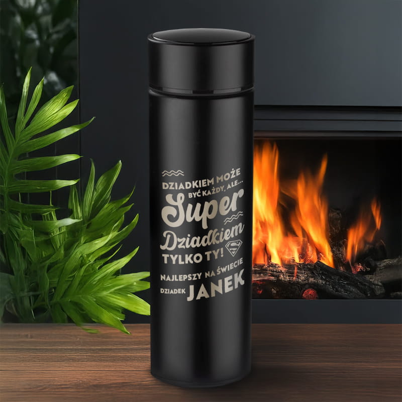 Kubek Termiczny LED z Grawerem dla Dziadka - Prezent na Dzień Dziadka z Imieniem - Super Dziadkiem Tylko Ty