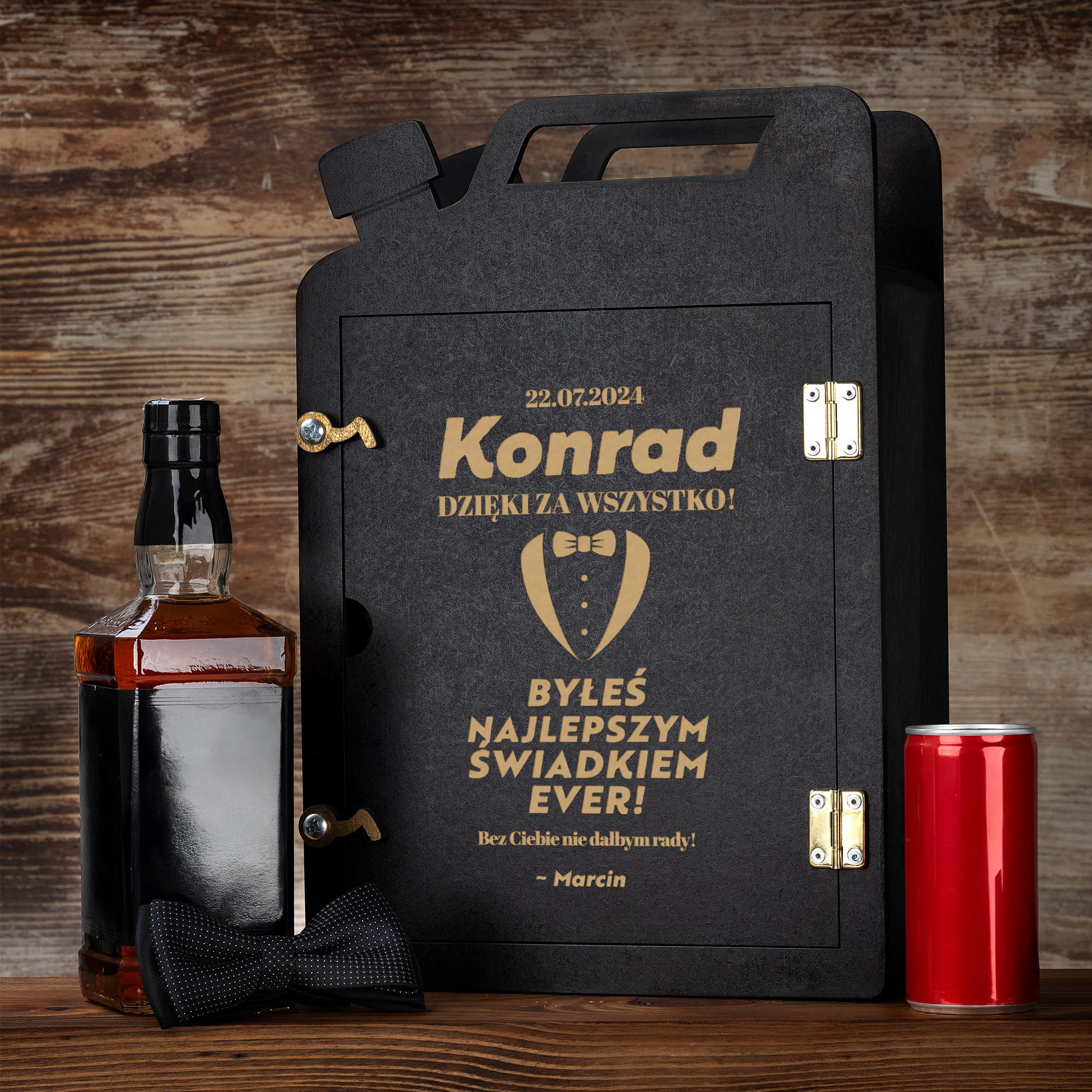 Barek Kanister na Alkohol + Szklanka z Grawerem dla Świadka - Prezent dla Świadka - Podziękowanie dla Świadka