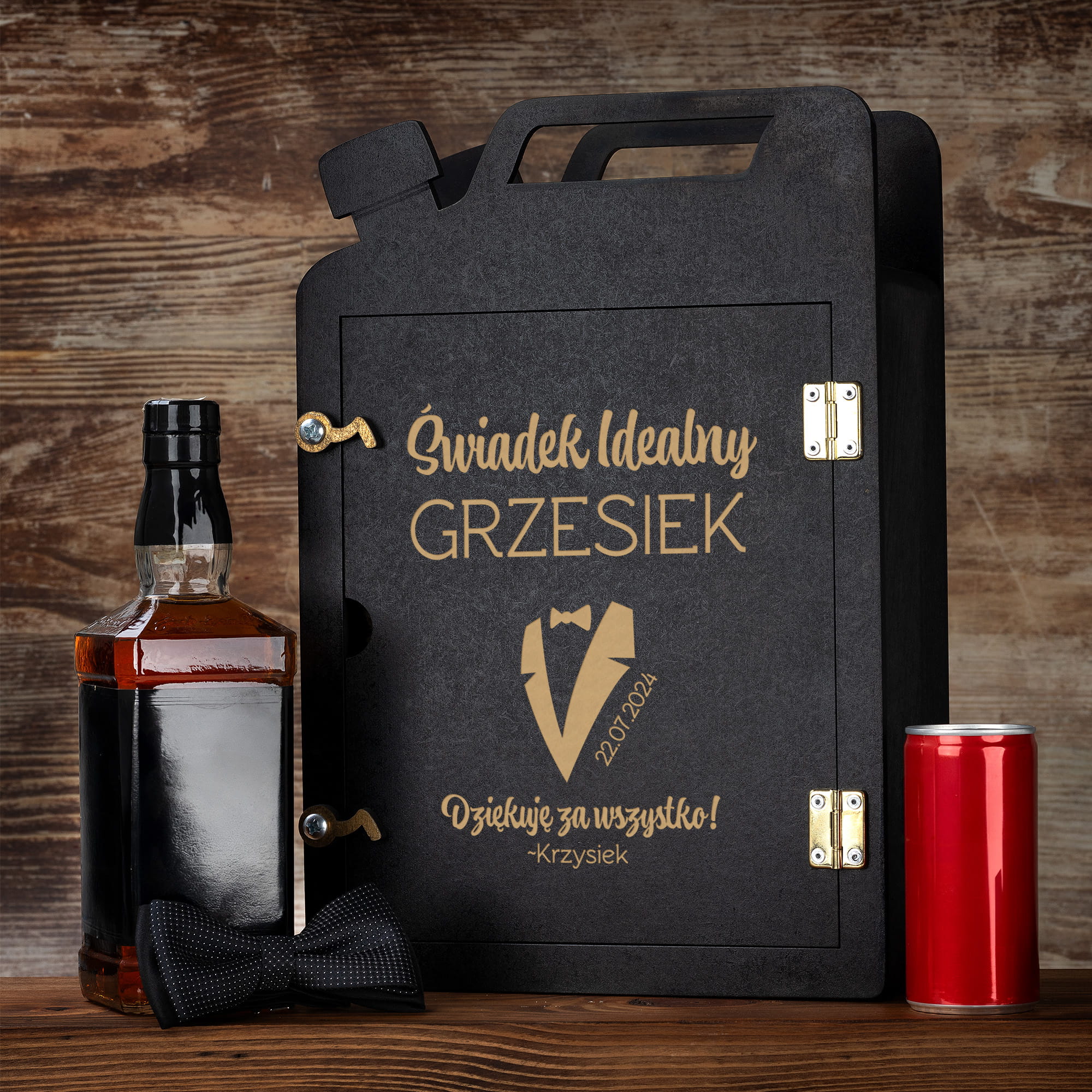 Barek Kanister na Alkohol + Szklanka z Grawerem dla Świadka - Prezent dla Świadka - Podziękowanie dla Świadka