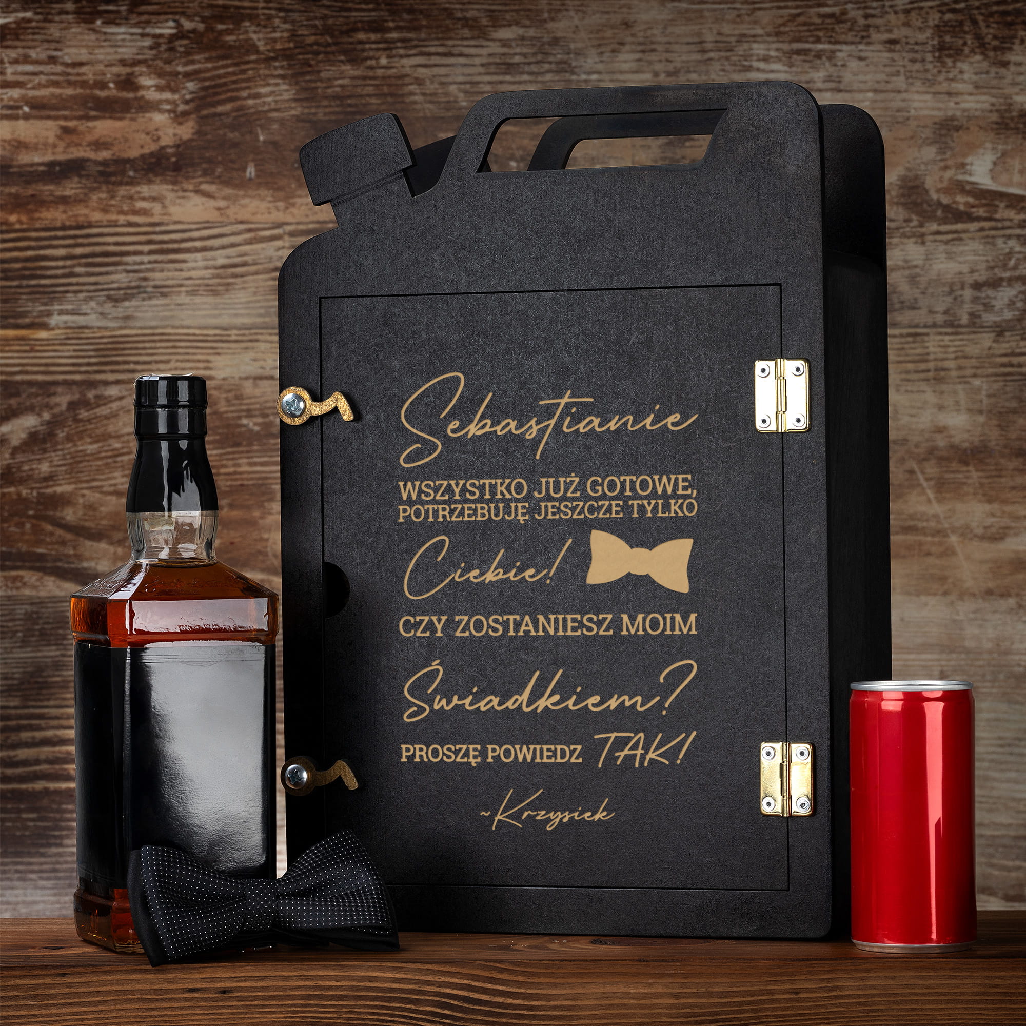 Barek Kanister na Alkohol + Szklanka z Grawerem dla Świadka - Prezent dla Świadka - Prośba o Świadkowanie