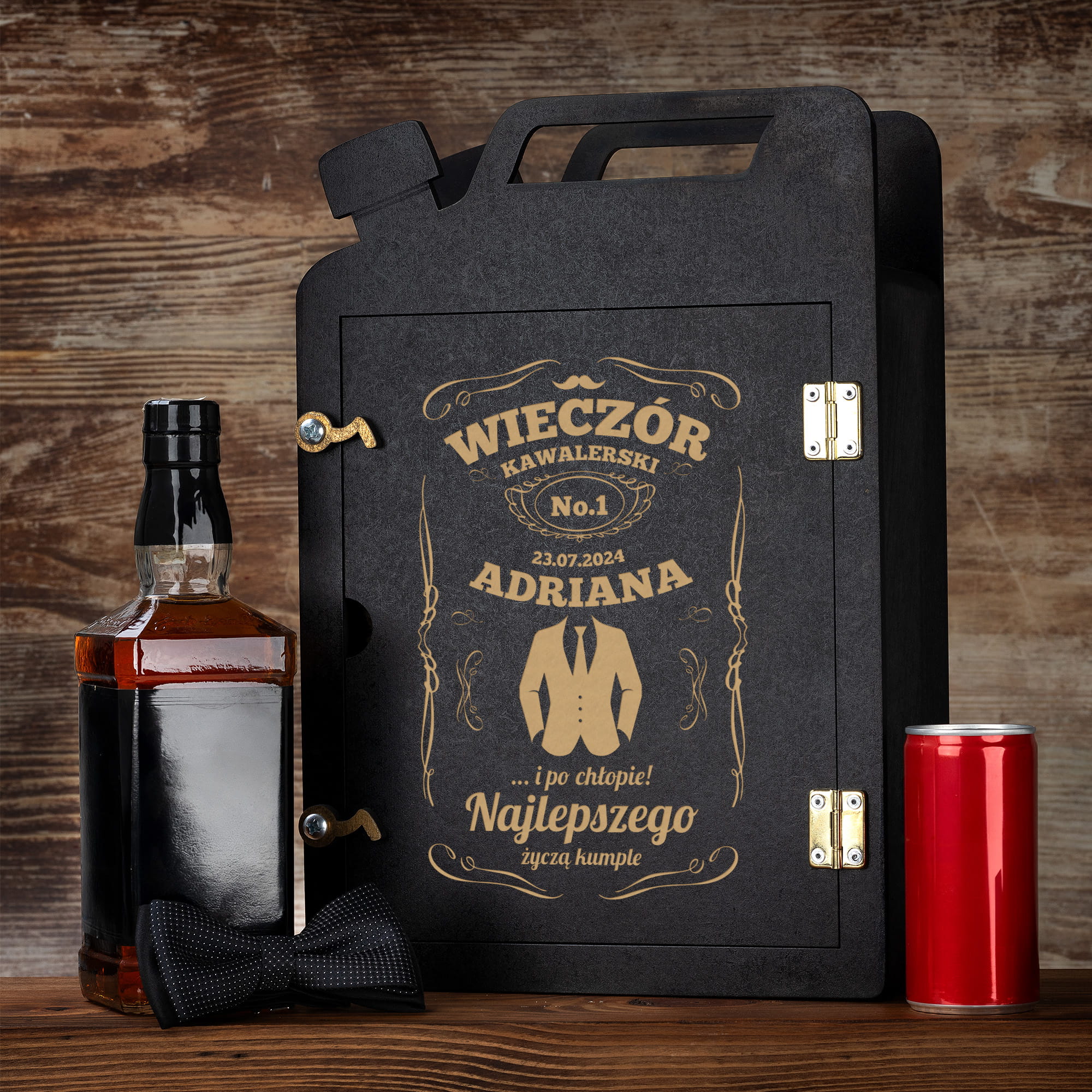 Barek Kanister na Alkohol + Szklanka z Grawerem na Kawalerski - Prezent na Wieczór Kawalerski