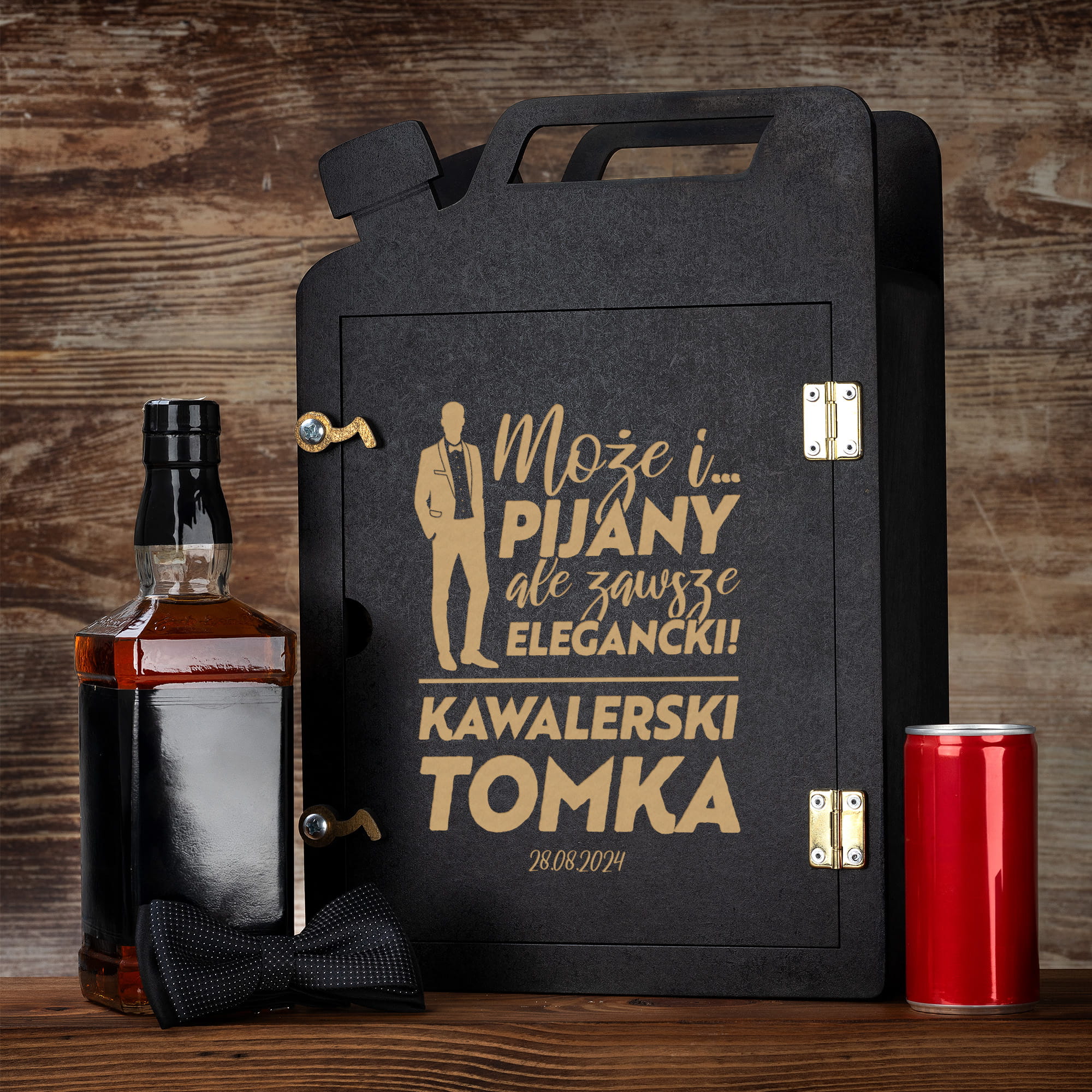 Barek Kanister na Alkohol + Szklanka z Grawerem na Kawalerski - Prezent na Wieczór Kawalerski