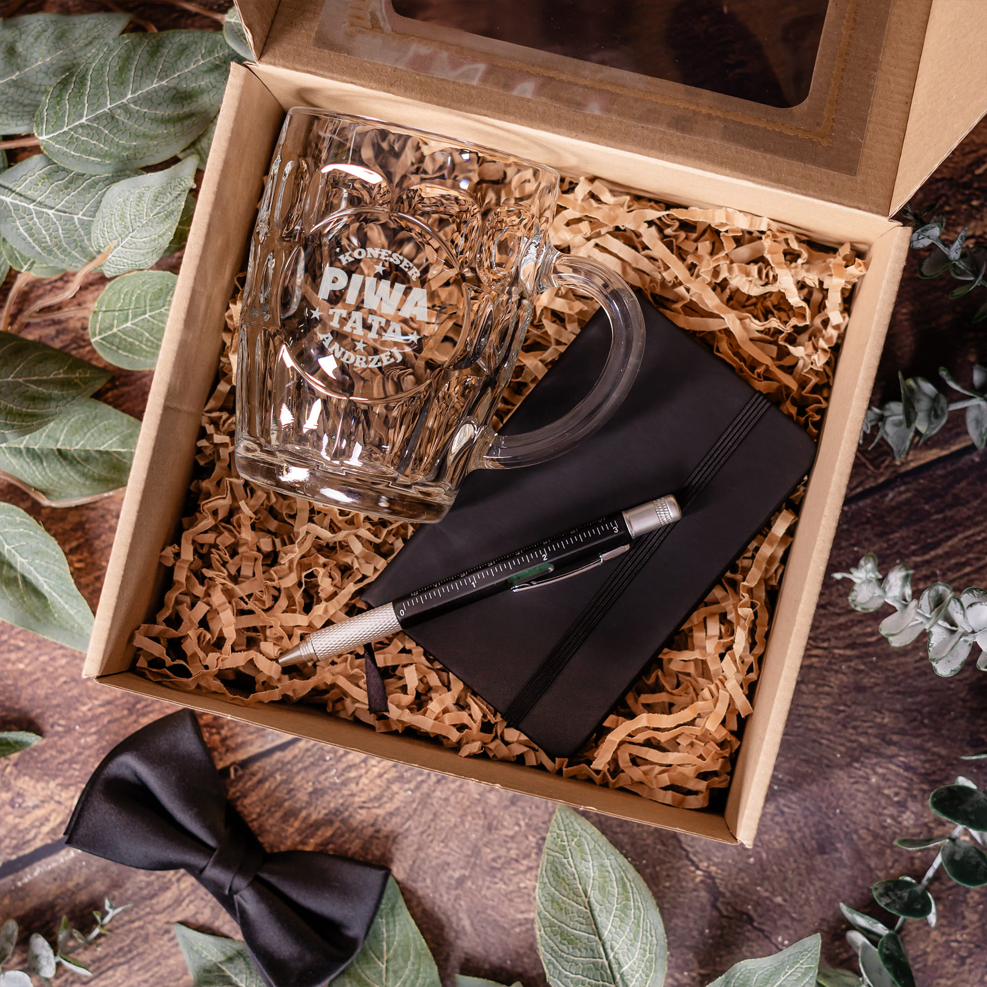 Kufel z Grawerem Do Piwa - Praktyczny Zestaw Prezentowy dla Taty - Prezent na Dzień Ojca - Kufel + Notes + Długopis Śrubokręt - Najlepszy Tata Koneser