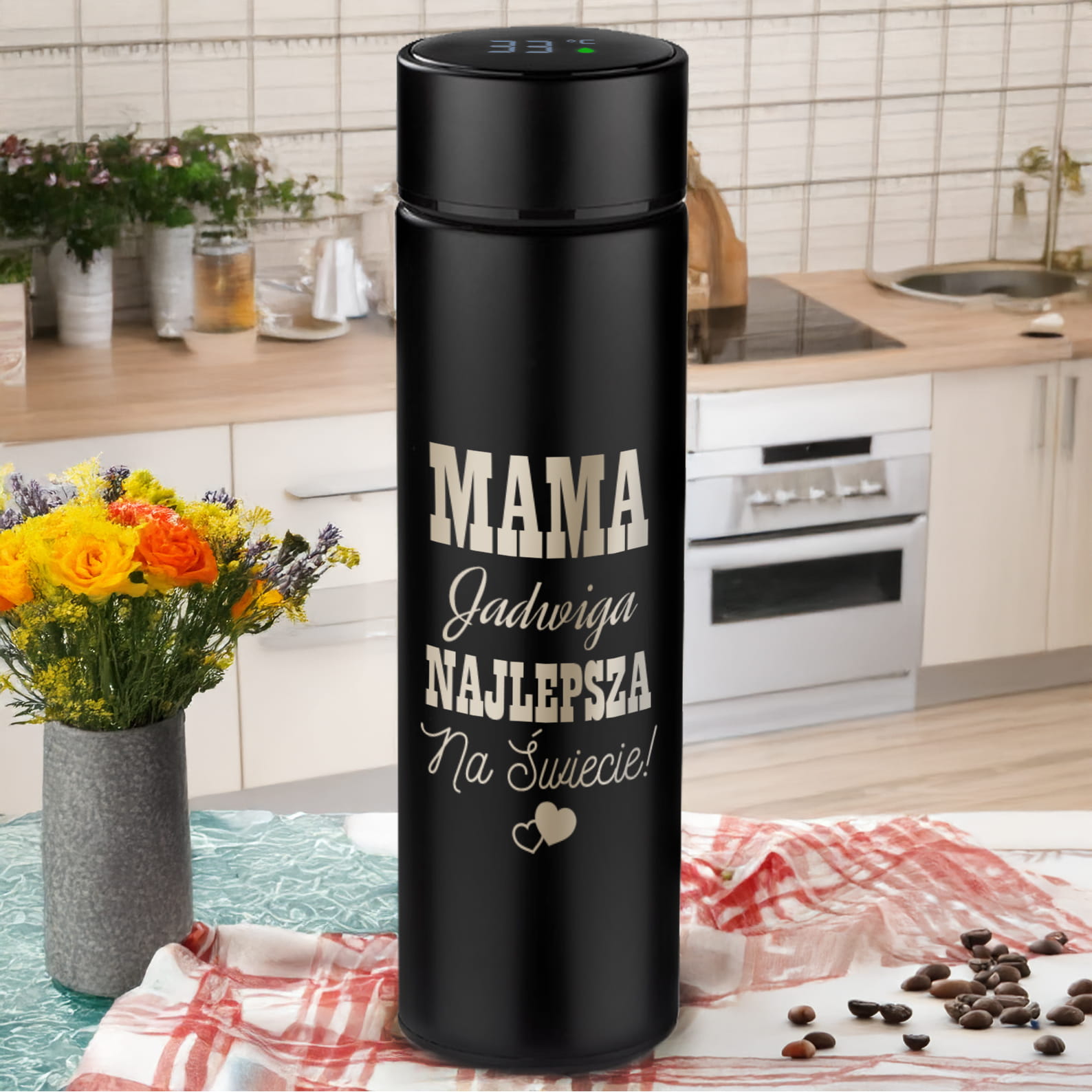 Kubek Termiczny LED z Grawerem dla Mamy - Prezent na Dzień Matki z Imieniem - Mama Najlepsza Na Świecie
