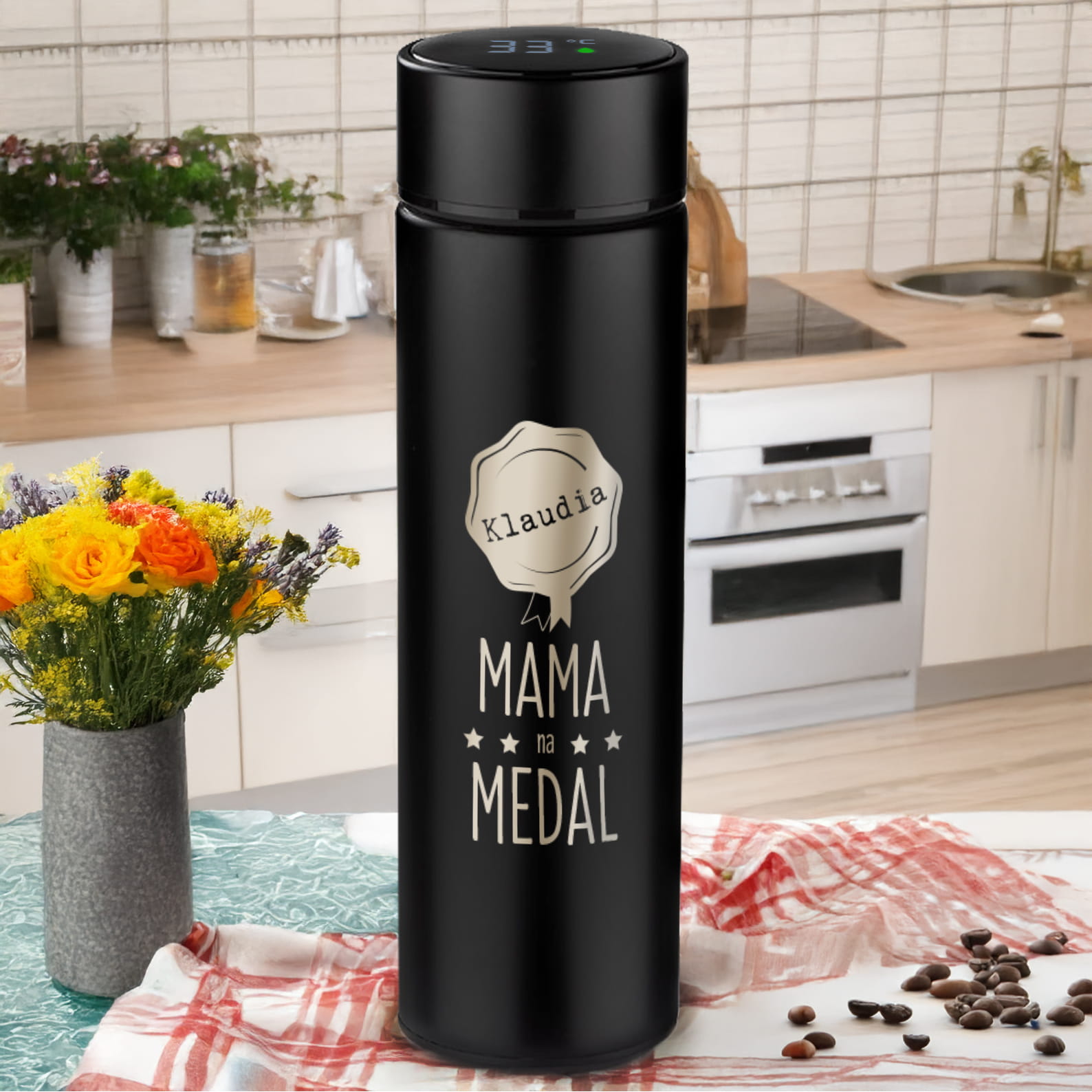 Kubek Termiczny LED z Grawerem dla Mamy - Prezent na Dzień Matki z Imieniem - Mama Na Medal