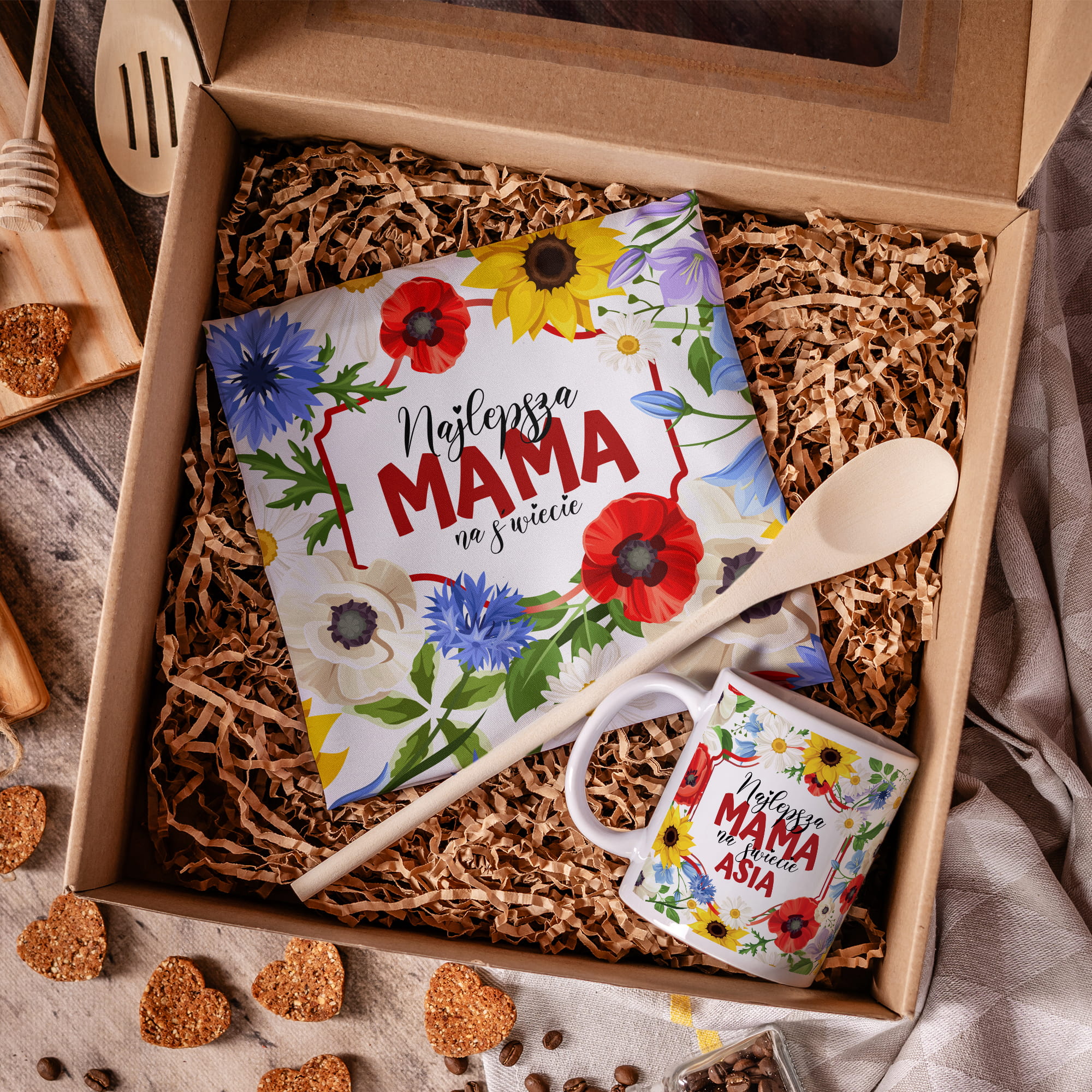 Kubek i Fartuch Kuchenny z Nadrukiem dla Mamy - Prezent na Dzień Matki - Zestaw Prezentowy dla Mamy - Wildflowers