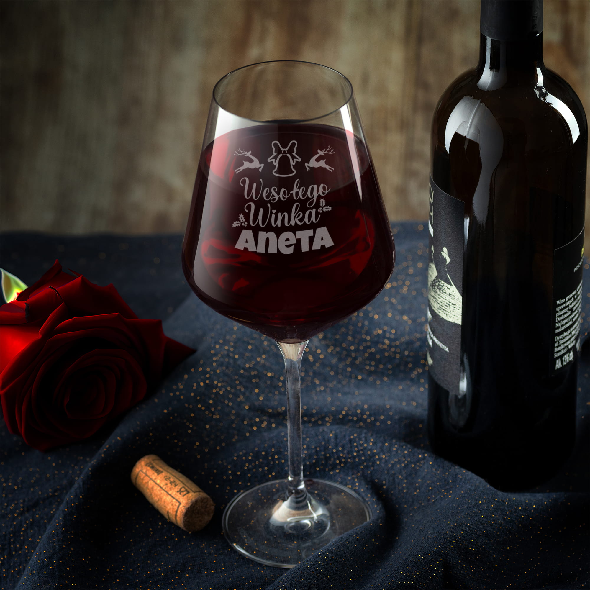 Kieliszek XXL do Wina z Grawerem - Prezent na Święta - Świąteczny Duży Kieliszek Do Wina - Wesołego Winka