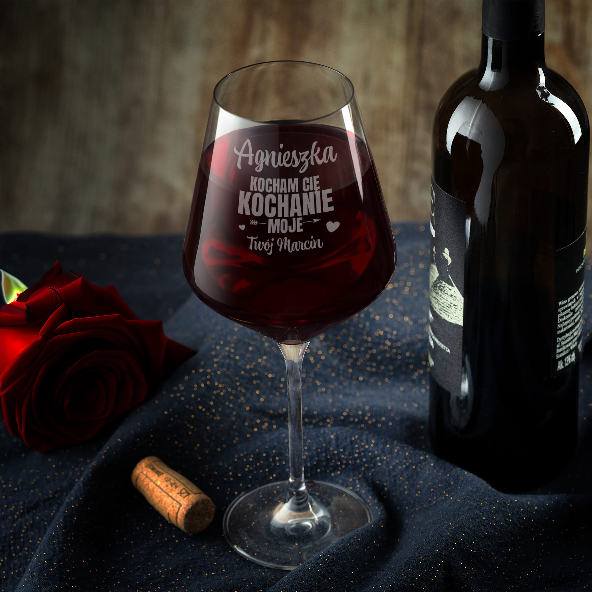 Kieliszek XXL do Wina z Grawerem dla Niej - Prezent na Walentynki - Duży Kieliszek Do Wina - Kocham Cię Kochanie Moje
