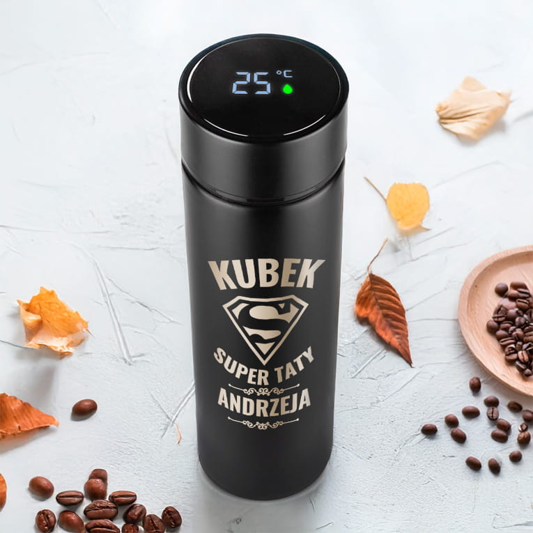 Kubek Termiczny LED z Grawerem dla Taty - Prezent na Dzień Ojca z Imieniem - Kubek Super Taty