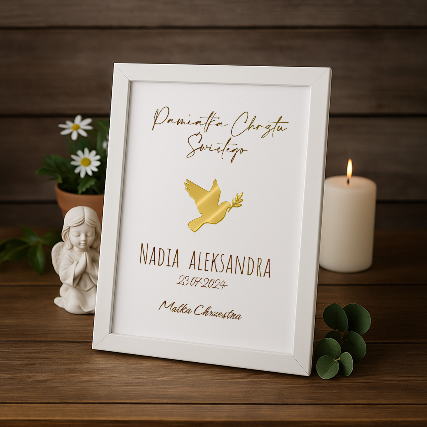 Ozdobna Ramka na Chrzest Święty - Pamiątka Na Chrzciny - Obrazek Personalizowany - Stópki