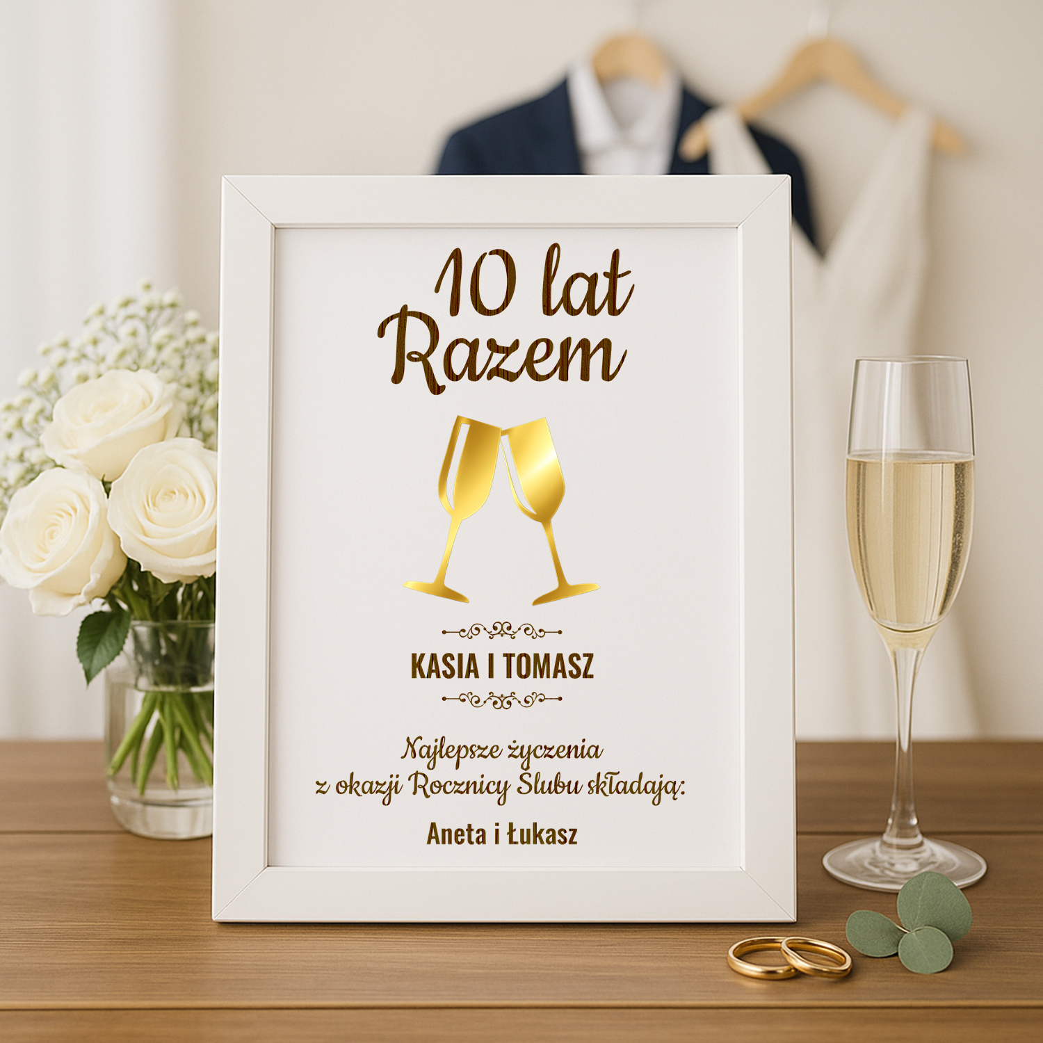 Ozdobna Ramka na Rocznicę - Pamiątka Rocznicę Ślubu - Obrazek Personalizowany - Kielichy