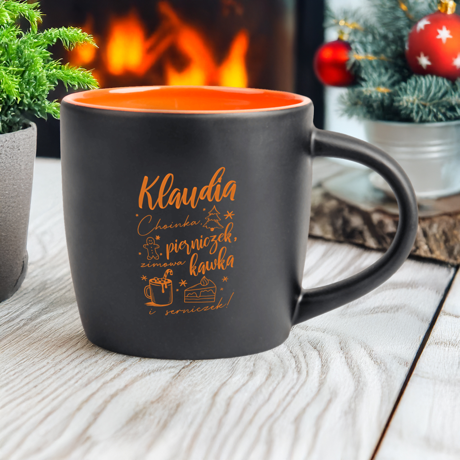 Kubek z Imieniem Na Święta - Kubek Prezent Na Mikołaja, Święta - Pierniczek I Kawka