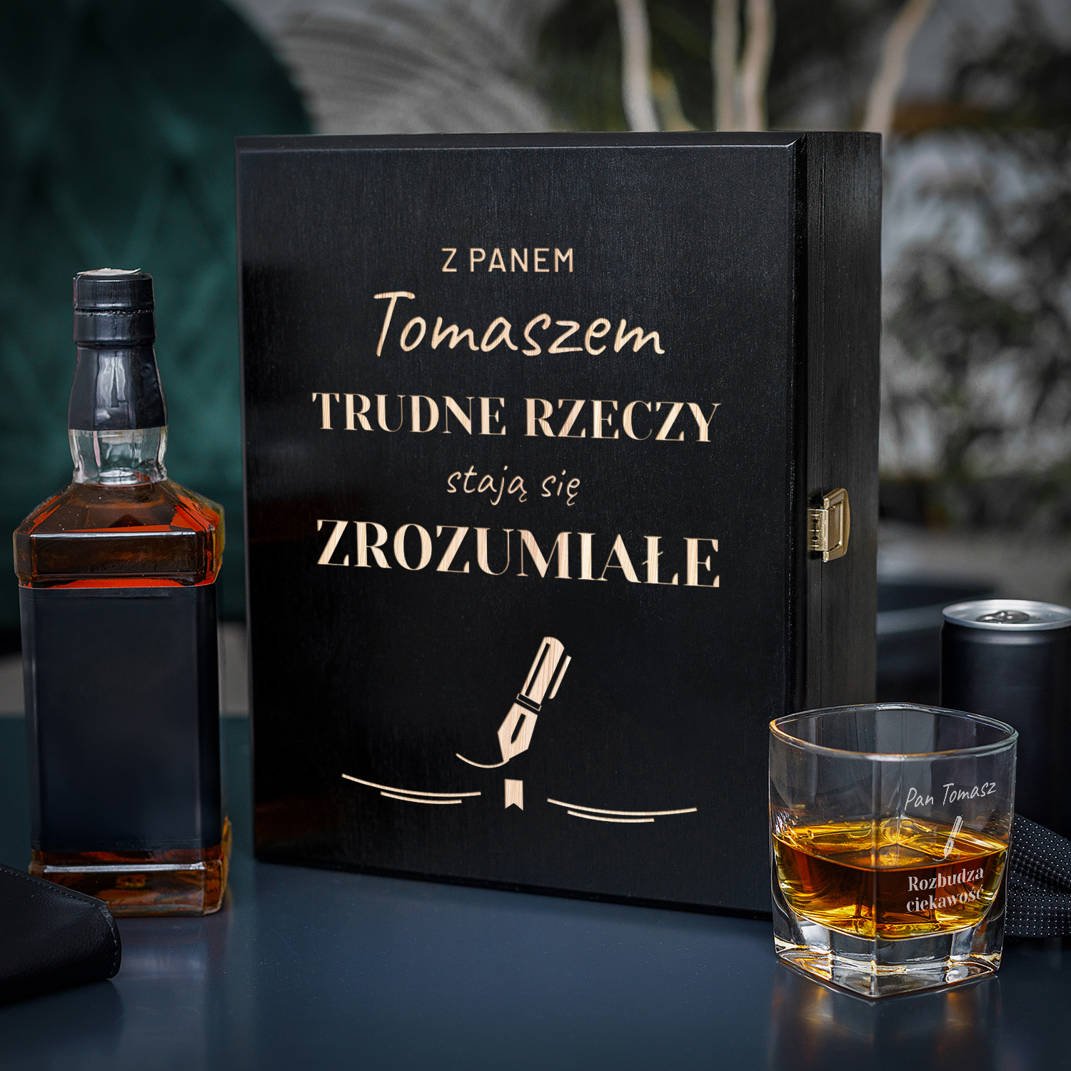 Zestaw Skrzynka na Whisky + Szklanka z Grawerem dla Nauczyciela - Prezent dla Nauczyciela