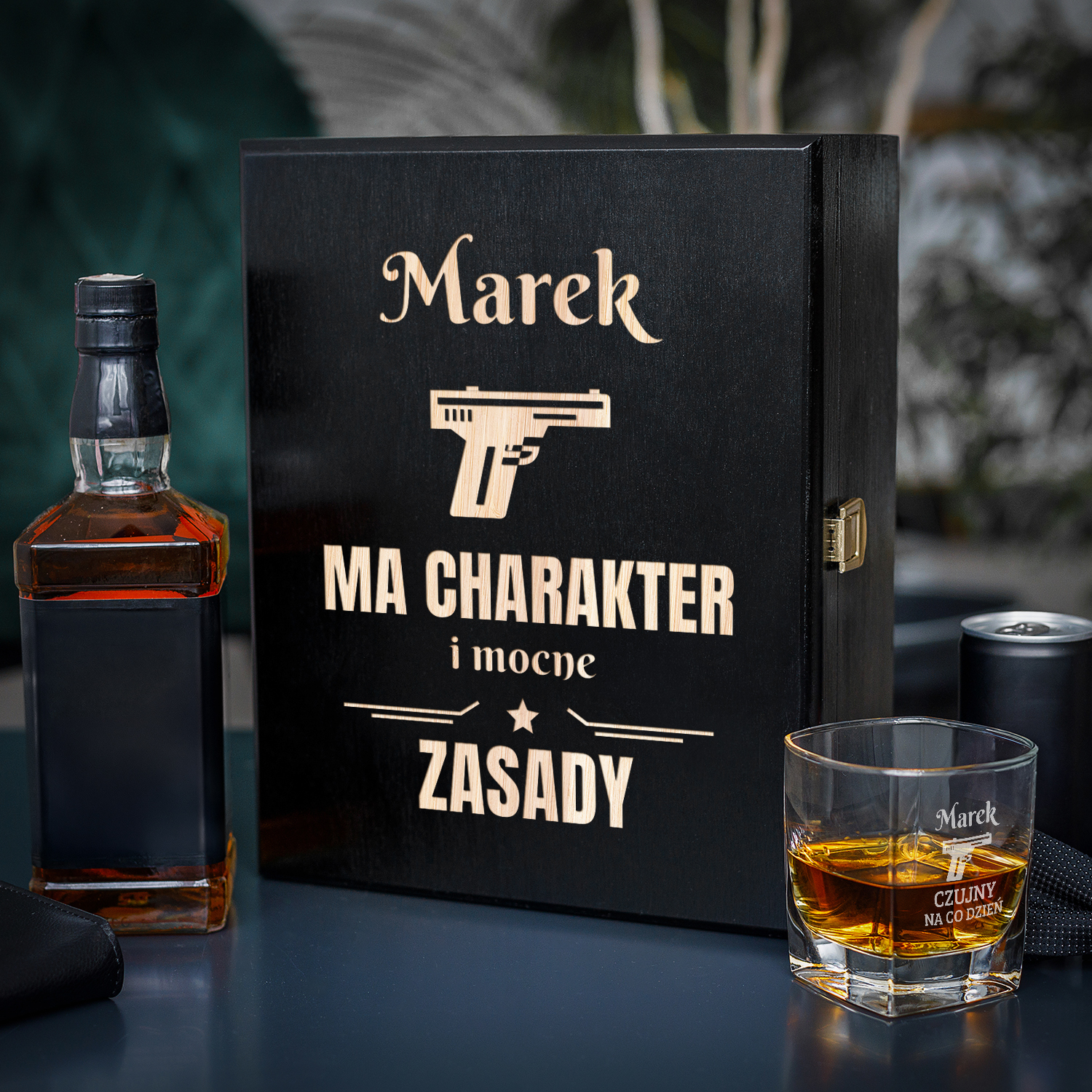 Zestaw Skrzynka na Whisky + Szklanka z Grawerem dla Policjanta - Prezent dla Policjanta