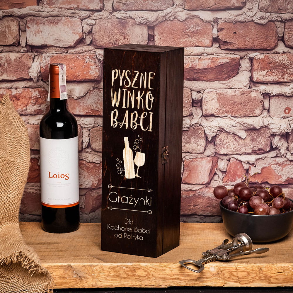 Skrzynka na wino z grawerem dla babci zamykana