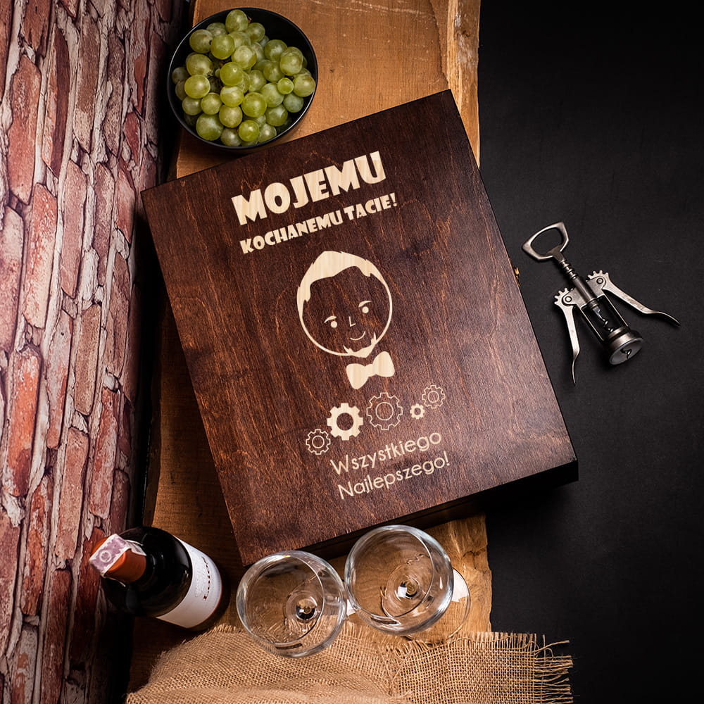 Potrójna skrzynka na wino z grawerem dla taty