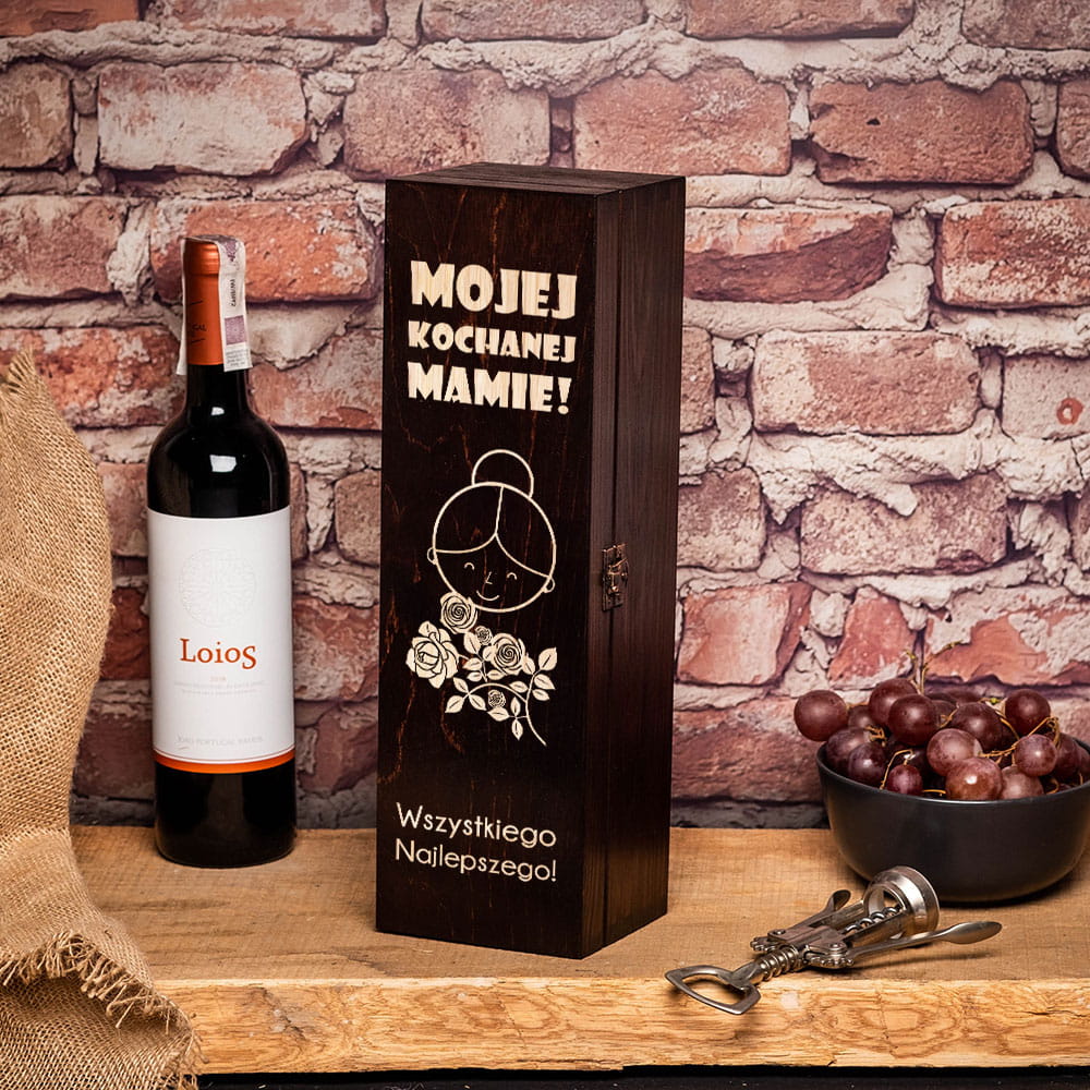Skrzynka na wino z grawerem dla mamy zamykana