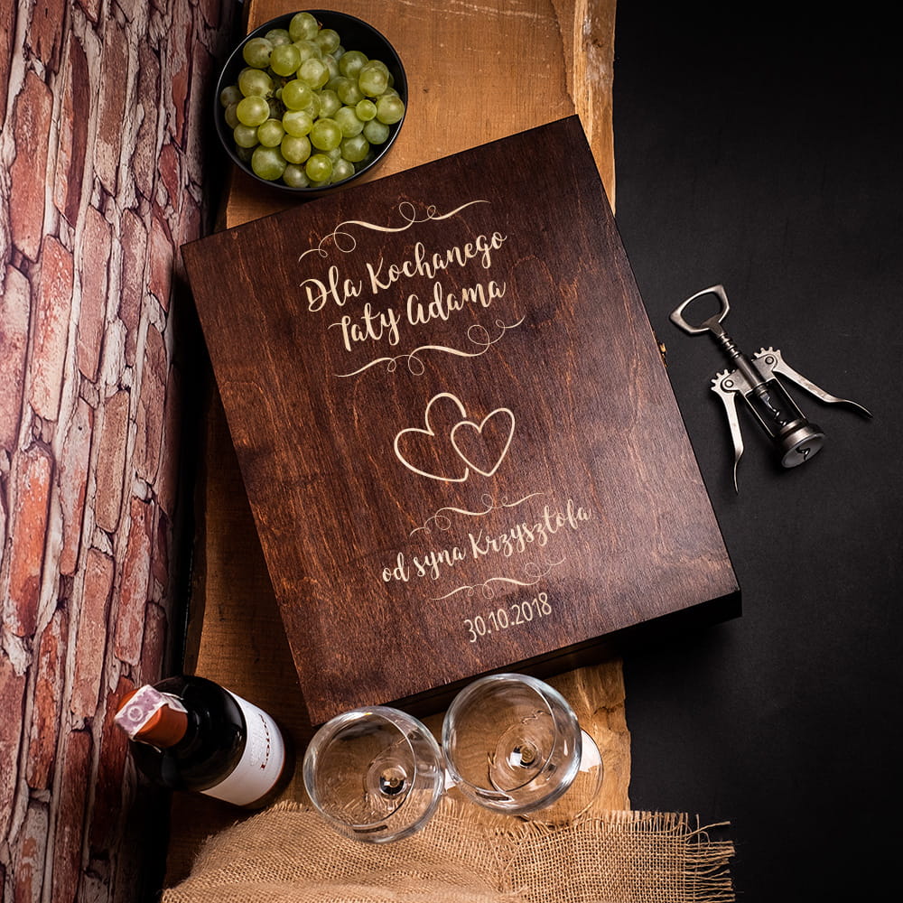 Potrójna skrzynka na wino z grawerem dla taty