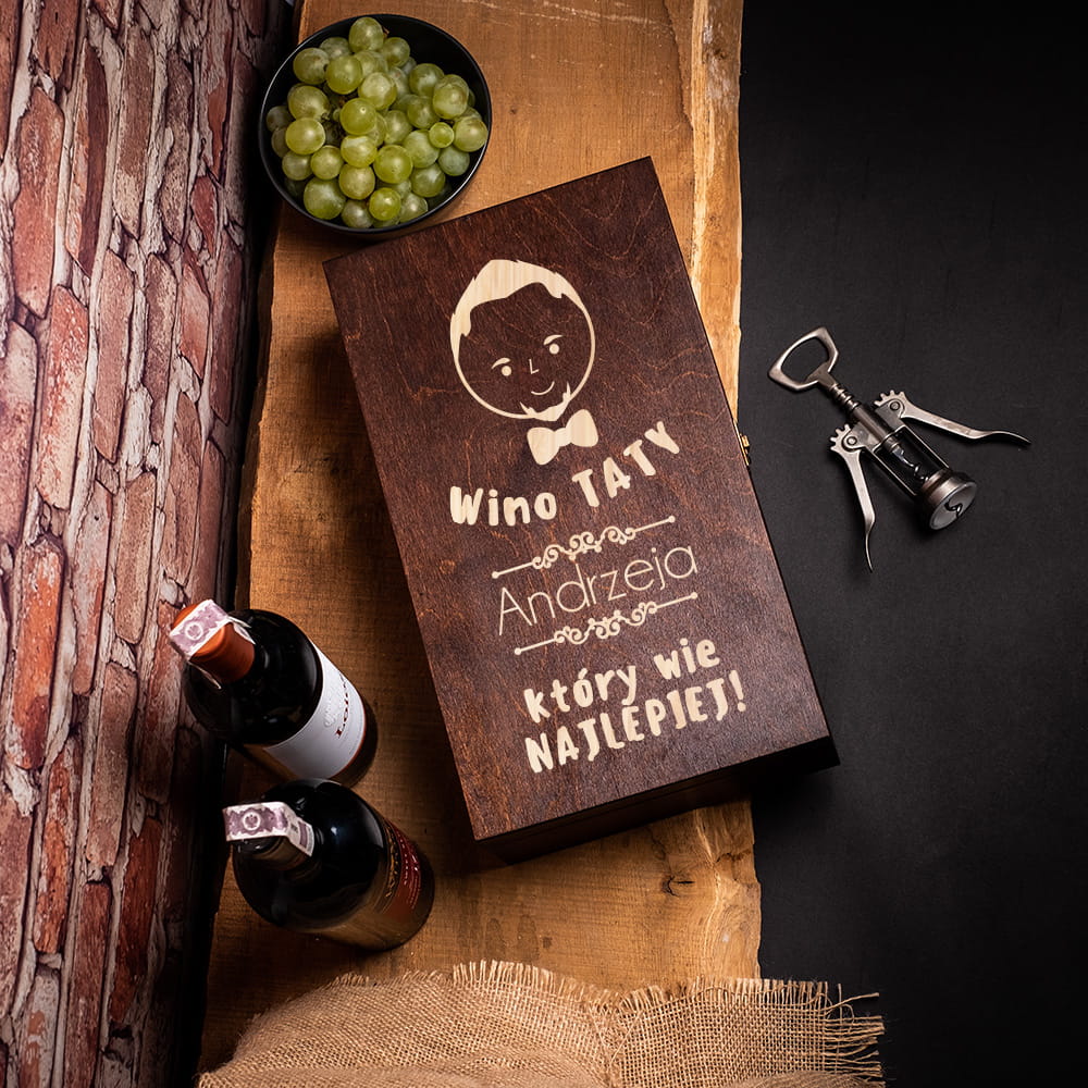 Podwójna skrzynka na wino z grawerem dla taty